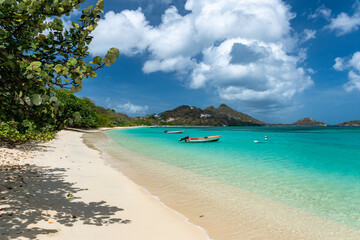 Tropical view of Paradise Beach on Carriacou, Grenada in the Caribbean