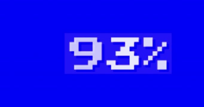 old loading data 100% number characters word on blue background screen, concept of vintage computer alert info  writings