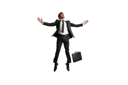 A Businessman Levitate in the Center of a White Spa, Perfect for Wellness and Corporate Themes