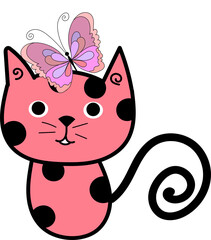 Cute cat with butterfly friends animal family art