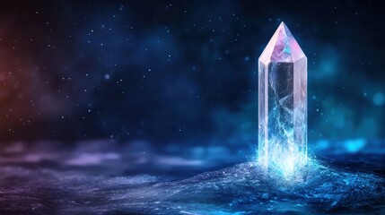 Glowing Crystal Emerging from the Earth Emitting Pulsing Light in Mystical Atmosphere