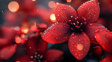 Fototapeta premium Red Flower Dew Drops 3D Illustration