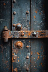 A close-up image of an old rusty garage gate in an industrial setting, showcasing ample copy space.