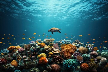 Fototapeta premium Exploring vibrant underwater coral reef ecosystems in nature's depths