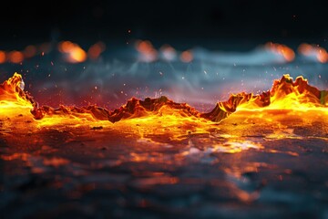 Fiery flames dance  leaving glowing embers.