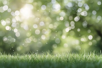 Obraz premium Dew drops shimmer on vibrant green grass in a peaceful outdoor environment