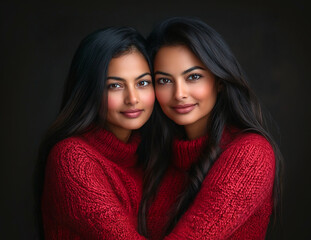 Portrait of two twin indian sisters.