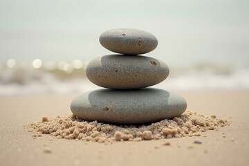 Pyramid of oval stones, on the sand