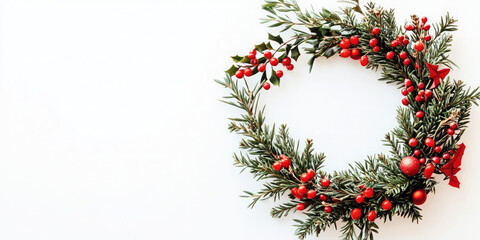 Christmas wreath on white background red decorations