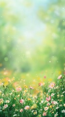 Fototapeta premium Vibrant meadow filled with blooming flowers during a sunny spring day