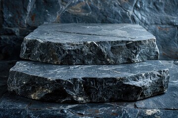 Two stacked dark grey rocks  perfect for product display background removed
