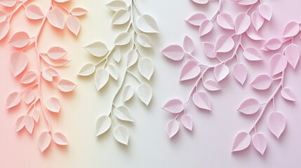 Fototapeta premium Pastel Paper Leaves, Springtime Floral Art, Delicate Papercraft Background, 3D Render