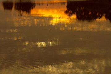 Reflection of sunlight on the river in the morning