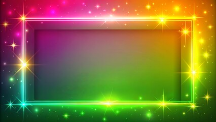 Obraz premium Vibrant Rainbow Neon Frame with Glowing Stars and Gradient Background for Festive Designs