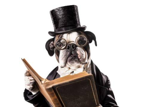 A Distinguished Bulldog Waiter in a Monocle, Perfect for Animal-Themed Events and Promotions