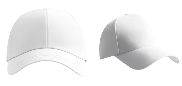 white baseball caps front and side view minimal design