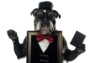 A Sophisticated Bulldog Waiter in a Monocle Capturing Classic Elegance in Service Role