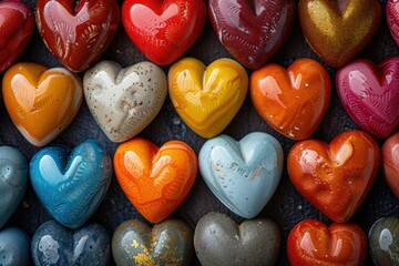 Assortment of heart shaped candies with various colors and textures. background removed