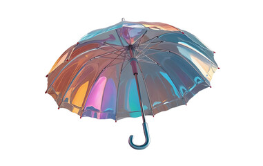 3D chrome element in Y2K style, isolated background, liquid holographic metal. Colorful umbrella made of a shiny material, metallic vibrant colors.