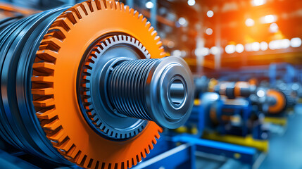 Manufacturing process of industrial gears factory floor machinery imagery bright environment close-up view engineering concepts