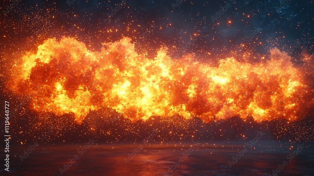Poster explosive pixelated detonation in virtual reality simulation with bursting light and digital code