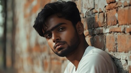 Obraz premium A cinematic photograph of an Indonesian man with short hair and a beard,