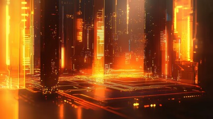 Digital art concept futuristic cityscape and cybernetic environment visualization