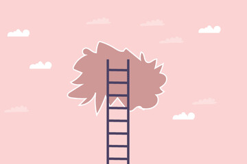 Success ladder to reach goal, achievement or opportunity, climb up ladder to get new hope   vector illustration design background