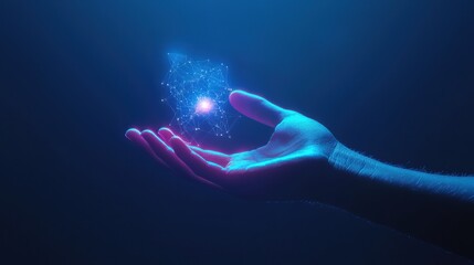 Obraz premium Illuminating cosmic energy abstract hand gesture digital art dark background mystical concept