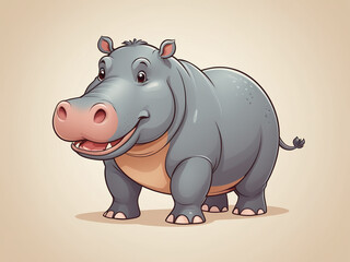 Obraz premium cute cartoon hippopotamus illustration in a whimsical storybook style on a light beige background