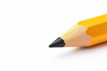 Fototapeta premium Yellow wooden pencil with sharp tip, isolated on white background, ideal for office and school stationery themes
