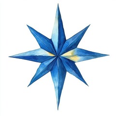 Obraz premium 青い水彩画のコンパスローズが中心に描かれたアート作品