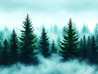 Misty forest landscape nature scene atmospheric fog tranquil environment serene viewpoint enigmatic concept for serenity
