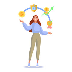 Woman presenting successful financial strategy with secure investment growth and guarantee certificate. Transaction Path. Finance and Security Elements