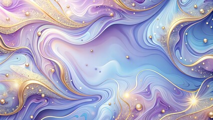 Fototapeta premium Abstract Swirling Lavender and Gold Marble Texture with Glittering Particles and Pearls