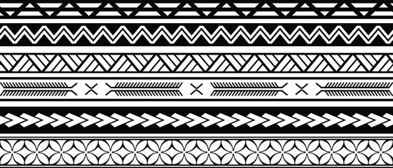 Polynesian tattoo tribal band design. Samoan tattoo tribal ornament border.
Decoration seamless pattern.