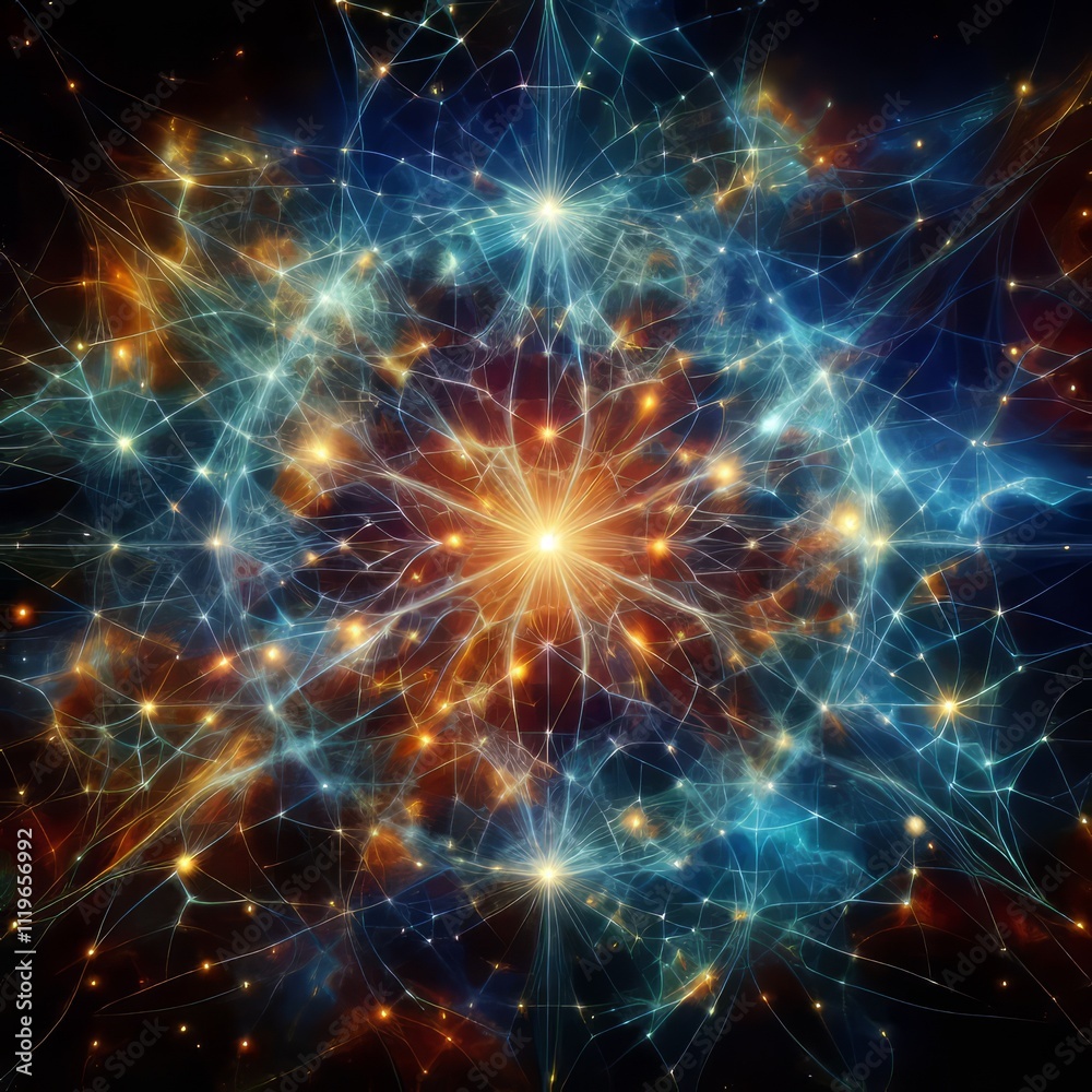 Poster cosmic web node a bright interconnected texture showing where co