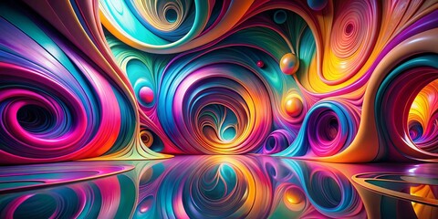 Abstract Swirling Vibrant Hues in a Dreamlike Reflective Space