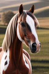 Fototapeta premium Portrait of a paint horse with striking white and brown coat