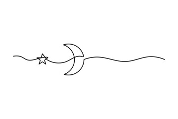 Moon symbol continuous one line drawing isolated of outline vector illustration

