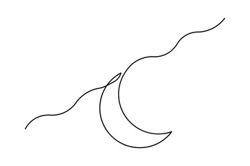 Obraz premium Moon symbol continuous one line drawing isolated of outline vector illustration