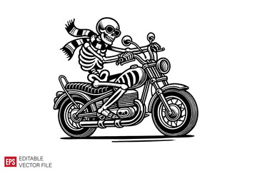 Obraz premium skeleton bikers riding motorcycle graphic flat illustration black and white design templates