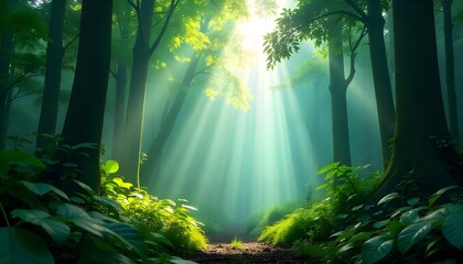 sun rays through the forest