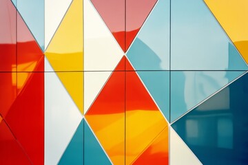 Fototapeta premium Vibrant geometric tiles create a lively mosaic of colors, capturing modern art's playful and abstract energy on a building's facade.