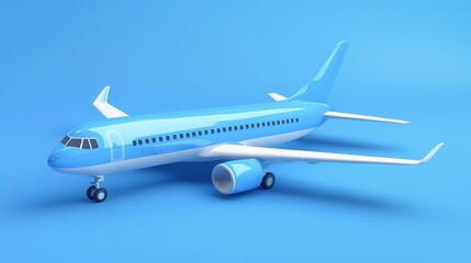 Fototapeta premium 3D airplane concept in blue background, representing air transportation and promotional banners.