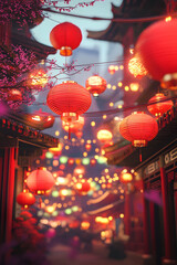 Joyful Chinese New Year Festive lanterns illuminate street