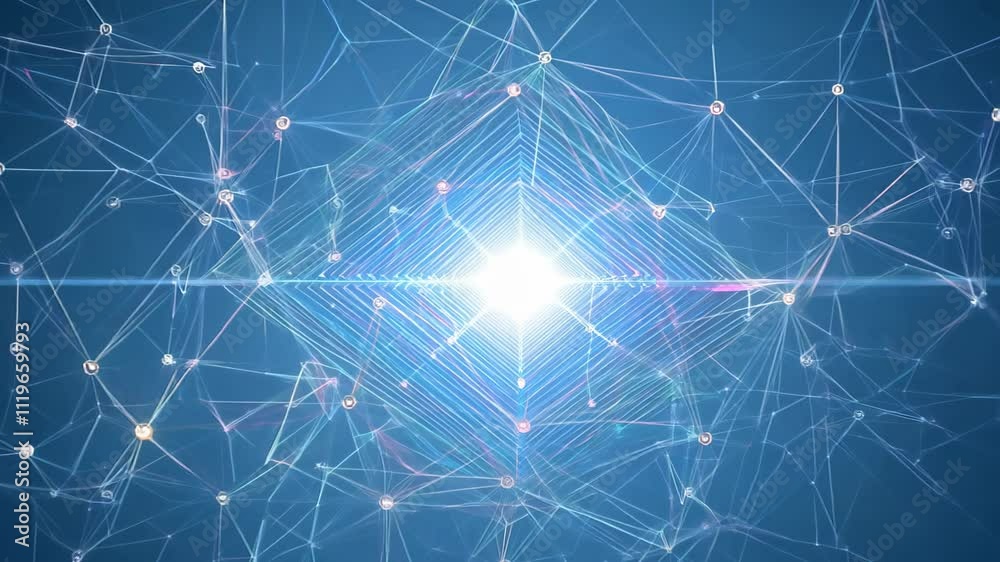 Poster abstract digital blue color data network. 4k connected lines and dots backdrop.