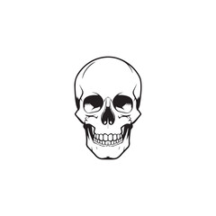 A black and white skull silhouette illustration vector design in white background.