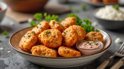 Fototapeta premium Low-carb cauliflower tots with dipping sauce
