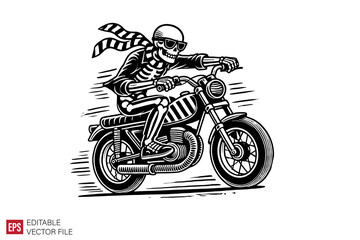 Obraz premium skeleton bikers riding motorcycle graphic flat illustration black and white design templates